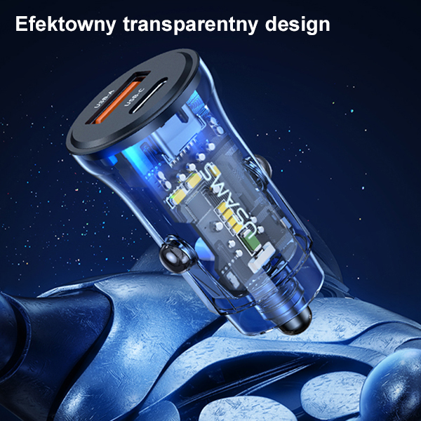USAMS automobilinis įkroviklis 1xUSB+1xUSB-C C32 30W Fast Charge juodas CC164CC01 (US-CC164) aprašymas - Prekės nuotrauka