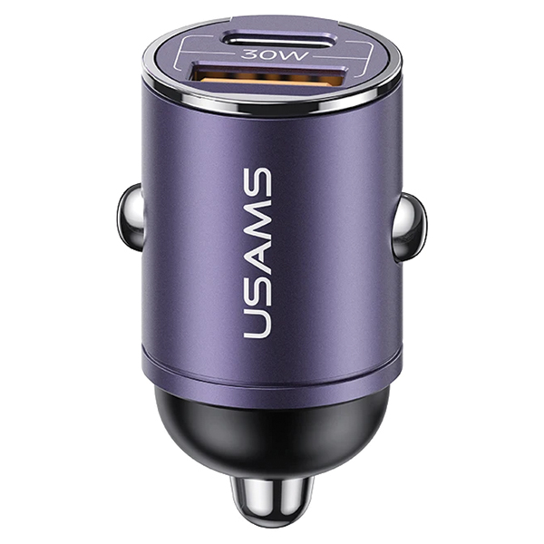 USAMS automobilinis įkroviklis 1xUSB+1xUSB-C C38 30WPD Fast Charge with Built-in Ring Violetinė CC206C aprašymas - Prekės nuotrauka