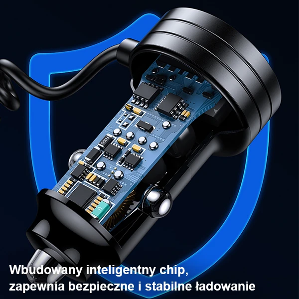 USAMS automobilinis įkroviklis 2xUSB-C 1xUSB-A C33 60W with spring cable Fast Charge juodos spalvos CC167CC01 (US-CC167) aprašymas - Prekės nuotrauka