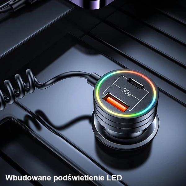USAMS automobilinis įkroviklis 2xUSB-C 1xUSB-A C33 60W with spring cable Fast Charge juodos spalvos CC167CC01 (US-CC167) aprašymas - Prekės nuotrauka