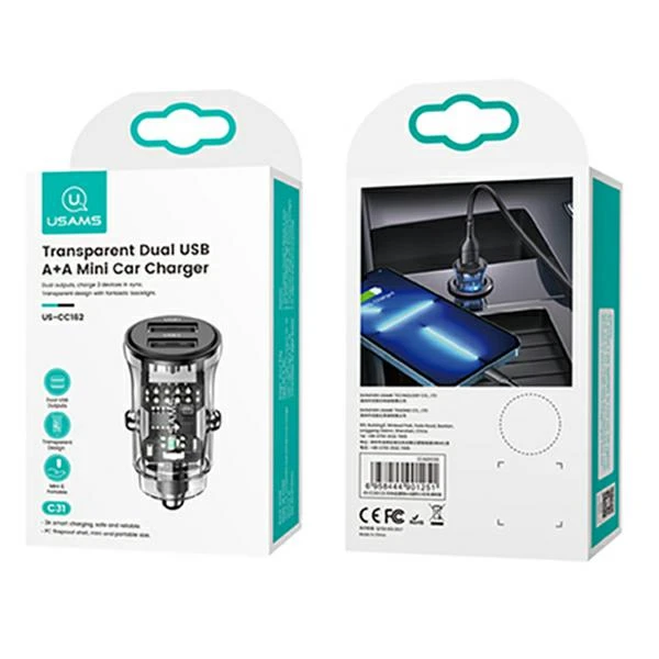 USAMS automobilinis įkroviklis C31 3A 2xUSB-A Fast Charge juodos spalvos CC162CC01(US-CC162) aprašymas - Prekės nuotrauka USAMS automobilinis įkroviklis C31 3A 2xUSB-A Fast Charge juodos spalvos CC162CC01(US-CC162) aprašymas - Prekės nuotrauka
