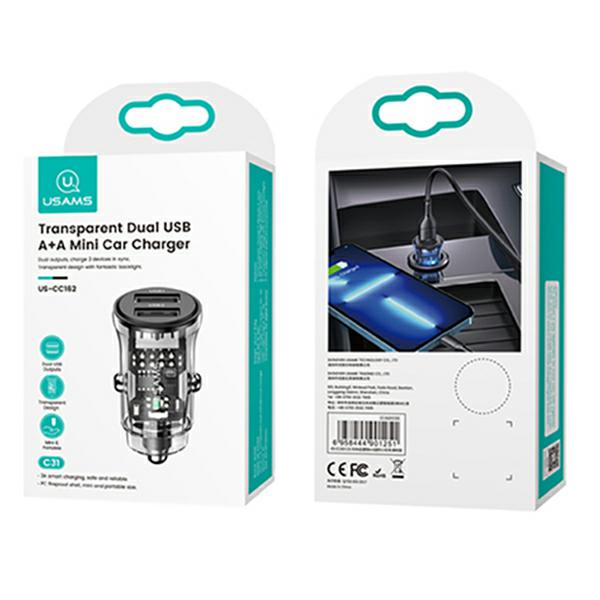 USAMS automobilinis įkroviklis C31 3A 2xUSB-A Fast Charge juodas CC162CC01 (US-CC162) aprašymas - Prekės nuotrauka USAMS automobilinis įkroviklis C31 3A 2xUSB-A Fast Charge juodas CC162CC01 (US-CC162) aprašymas - Prekės nuotrauka