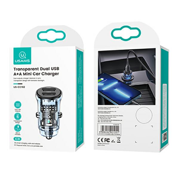 USAMS automobilinis įkroviklis C31 3A 2xUSB-A Fast Charge mėlynas CC162CC02 (US-CC162) aprašymas - Prekės nuotrauka USAMS automobilinis įkroviklis C31 3A 2xUSB-A Fast Charge mėlynas CC162CC02 (US-CC162) aprašymas - Prekės nuotrauka