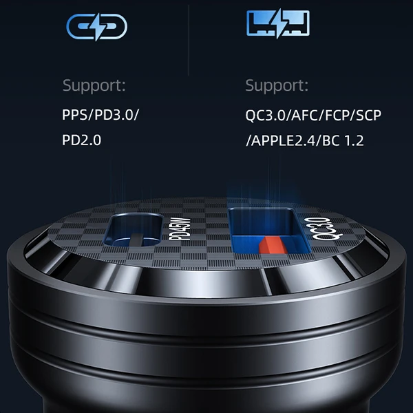 USAMS automobilinis įkroviklis C35 USB+USB-C 45W Fast Charge juodos spalvos CC175CC01 (US-CC175) aprašymas - Prekės nuotrauka
