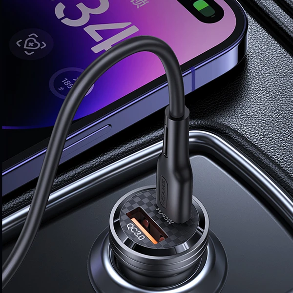 USAMS automobilinis įkroviklis C35 USB+USB-C 45W Fast Charge juodos spalvos CC175CC01 (US-CC175) aprašymas - Prekės nuotrauka