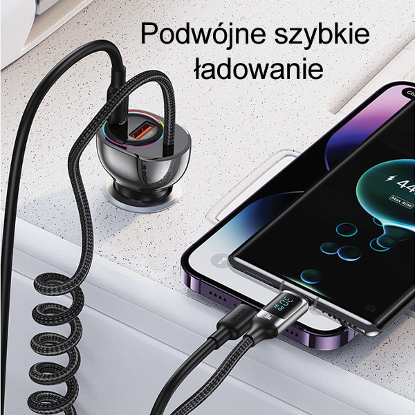 USAMS automobilinis įkroviklis C37 1xUSB+1xUSB-C 60W +USB-C Cable 30W PD+QC Fast Charge juodas CC192CC01 aprašymas - Prekės nuotrauka