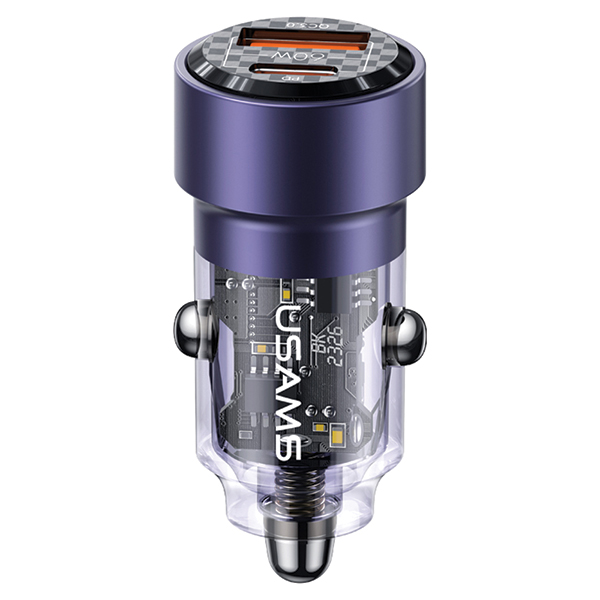 USAMS automobilinis įkroviklis C39 USB+USB-C 60WFast Charge violetinė CC208CC02 (US-CC208) aprašymas - Prekės nuotrauka