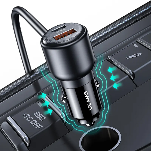 USAMS automobilinis įkroviklis C40 3xUSB+2xUSB-C 165WPD+QC Fast Charge juodas/juodas CC213CC01 (US-CC213) aprašymas - Prekės nuotrauka USAMS automobilinis įkroviklis C40 3xUSB+2xUSB-C 165WPD+QC Fast Charge juodas/juodas CC213CC01 (US-CC213) aprašymas - Prekės nuotrauka