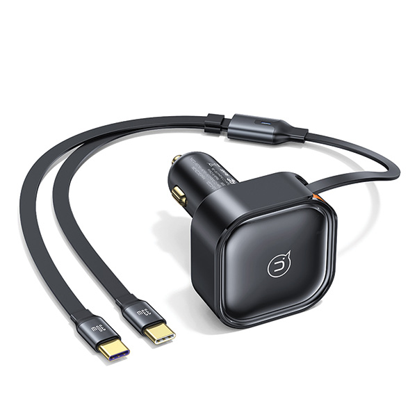 USAMS automobilinis įkroviklis su ištraukiamu laidu 2xUSB-C C41 PD 30W greitas įkrovimas juodas/juodas CC220CC01 (US-CC aprašymas - Prekės nuotrauka