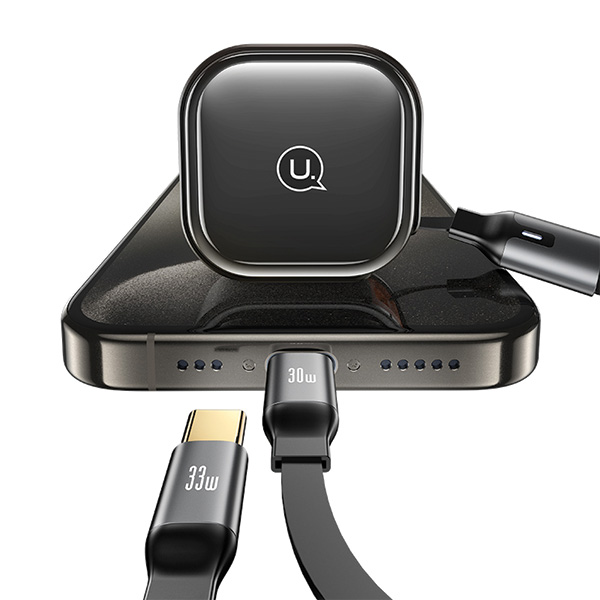 USAMS automobilinis įkroviklis su ištraukiamu laidu 2xUSB-C C41 PD 30W greitas įkrovimas juodas/juodas CC220CC01 (US-CC aprašymas - Prekės nuotrauka