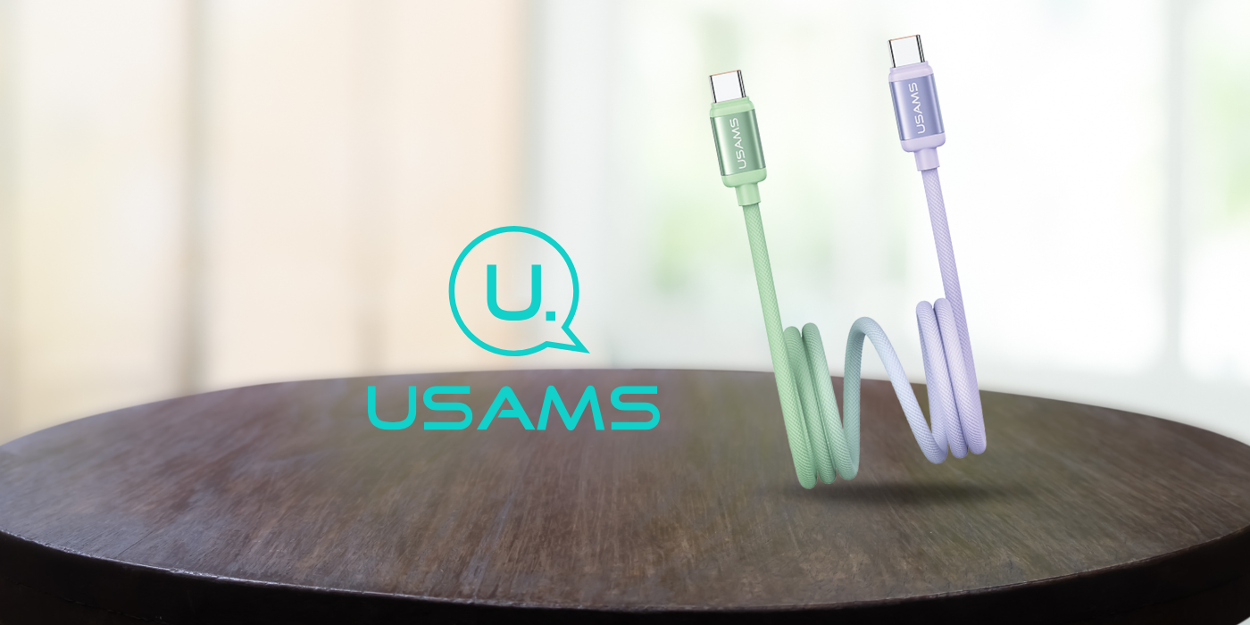USAMS Bicolor Series SJ756 PD 60W USB-C/USB-C 1,2 m laidas, žalias ir violetinis aprašymas - Prekės nuotrauka