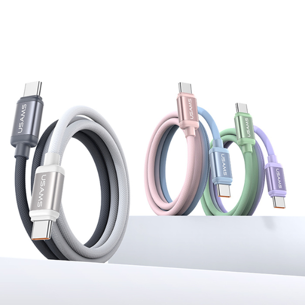 USAMS Bicolor Series SJ756 PD 60W USB-C/USB-C 1,2 m laidas, žalias ir violetinis aprašymas - Prekės nuotrauka
