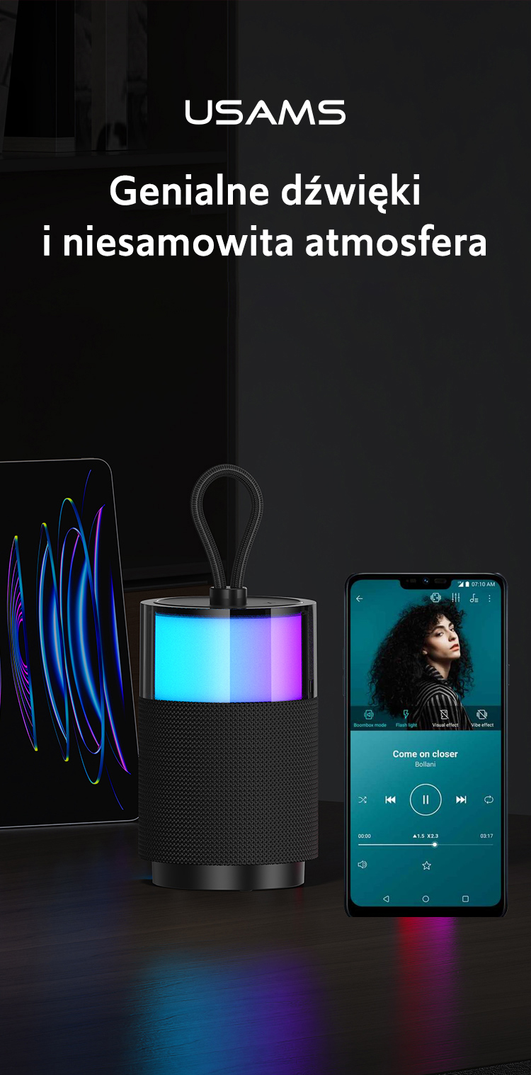 USAMS Bluetooth kolonėlė 5.3 YIN Series/juodos spalvos YX12YX01 (US-YX012) aprašymas - Prekės nuotrauka