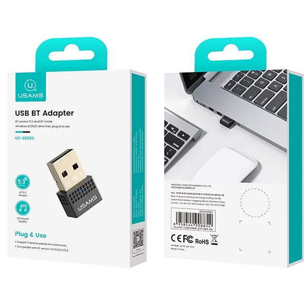 USAMS Bluetooth USB Adapteris juodas ZB285SPQ01 (US-ZB285) aprašymas - Prekės nuotrauka