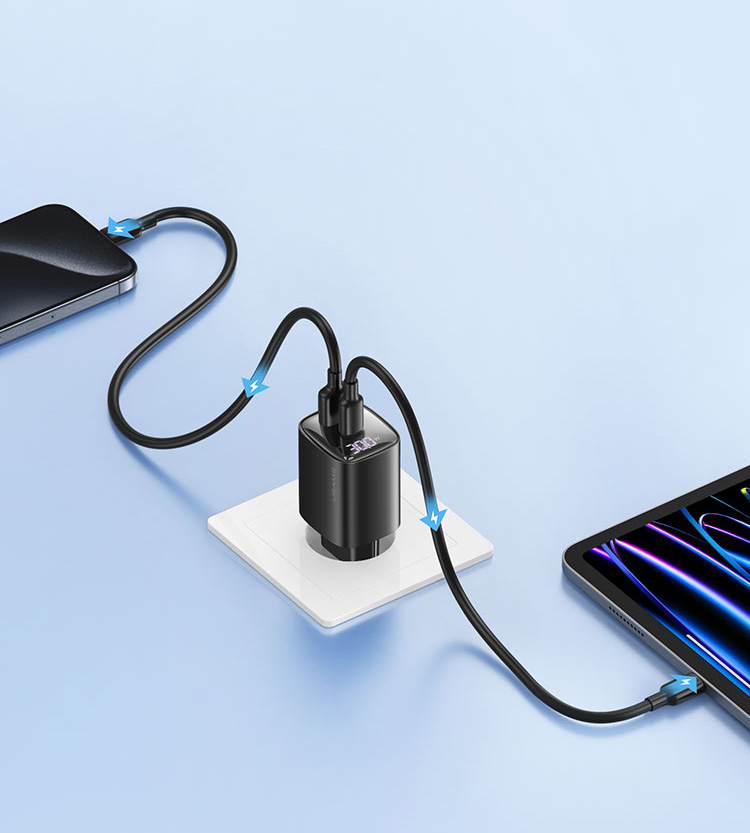 USAMS CC229 30W GaN USB-C/USB-A greitojo įkrovimo XC serijos įkroviklis, baltas CC229TC02 aprašymas - Prekės nuotrauka