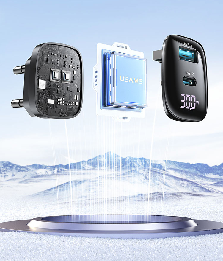 USAMS CC229 30W GaN USB-C/USB-A greitojo įkrovimo XC serijos įkroviklis, baltas CC229TC02 aprašymas - Prekės nuotrauka