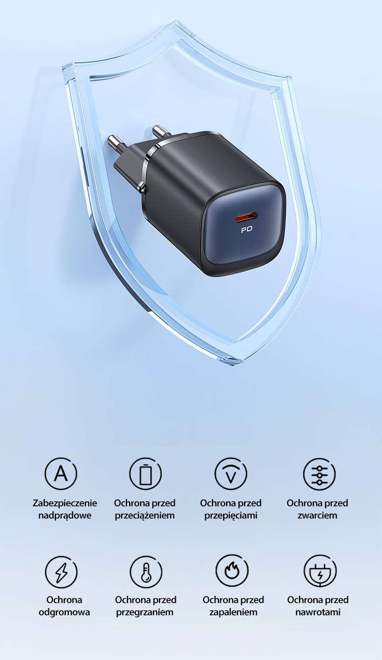 USAMS CC251 30W GaN USB-C greitojo įkrovimo HC serijos įkroviklis, violetinės spalvos CC251TC03 aprašymas - Prekės nuotrauka