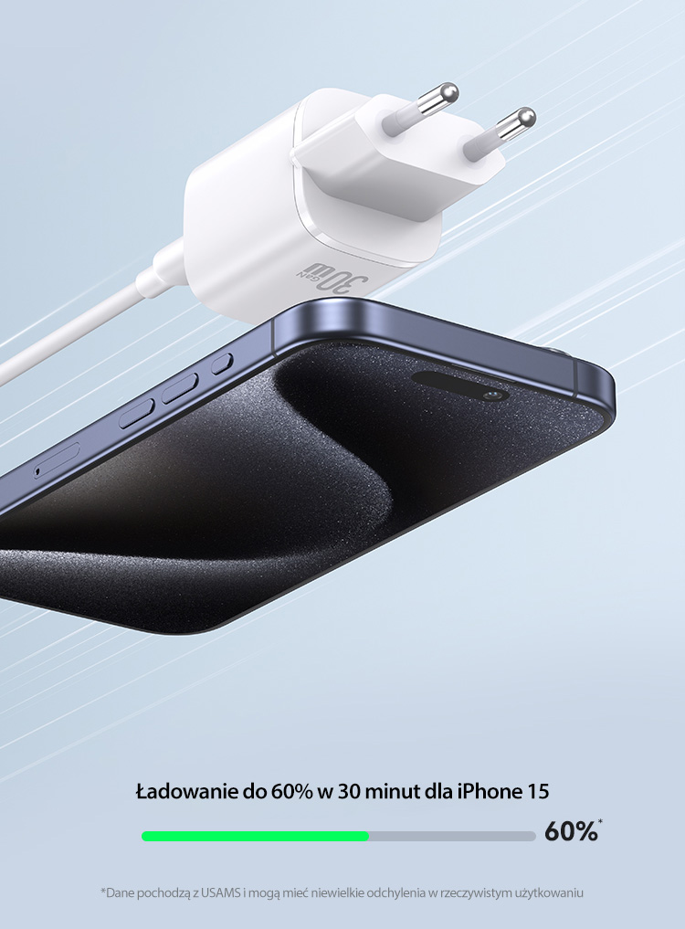 USAMS CC251 30W GaN USB-C greitojo įkrovimo HC serijos įkroviklis, violetinės spalvos CC251TC03 aprašymas - Prekės nuotrauka