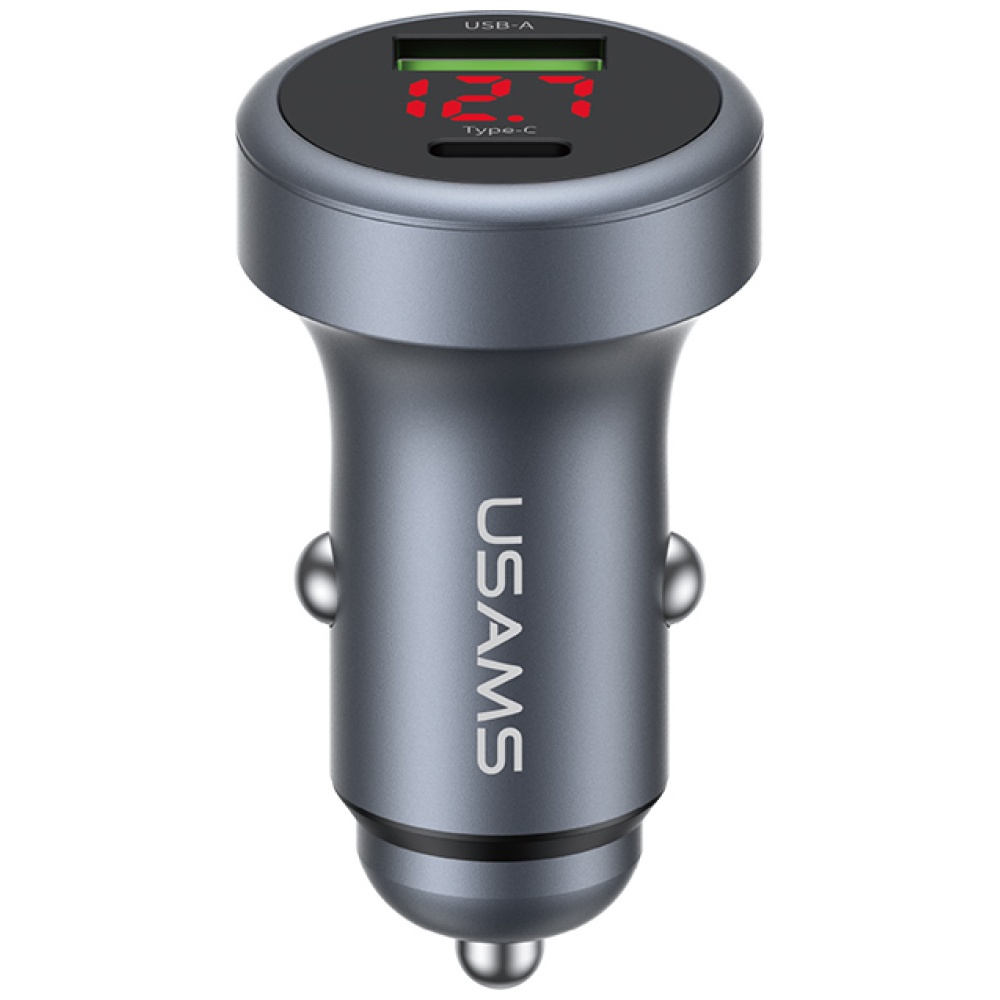 USAMS CC327 automobilinis įkroviklis Aluminum 45W USB-A USB-C tarnish aprašymas - Prekės nuotrauka