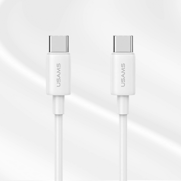 USAMS CC339 T76 45W GaN USB-C sieninis įkroviklis + SJ711 USB-C į USB-C laidas (1m, baltas) aprašymas - Prekės nuotrauka