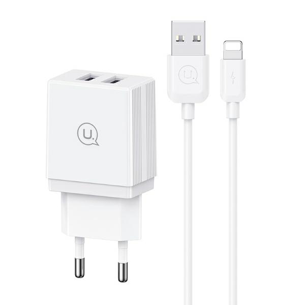 USAMS Charger 2xUSB 18W + cableLightning/USB-A Fast Charging baltos spalvos series HC HCXLTZ01 aprašymas - Prekės nuotrauka