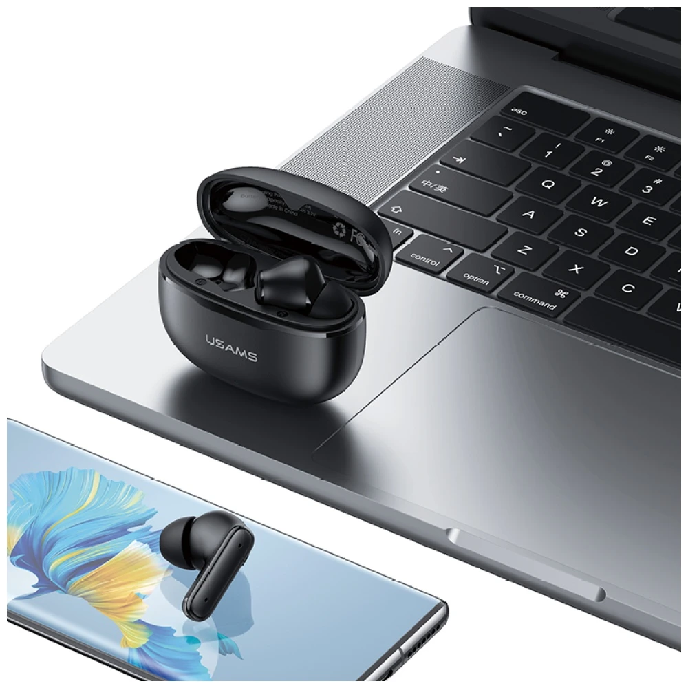 USAMS E05 TWS ausinės Bluetooth 6.0 belaidės juodos spalvos aprašymas - Prekės nuotrauka