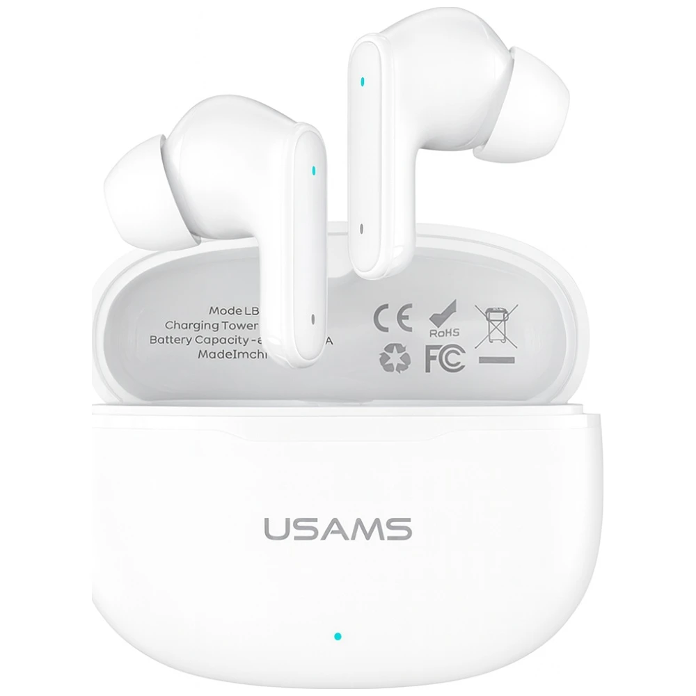 USAMS E05 TWS ausinės Bluetooth 6.0 belaidės baltos spalvos aprašymas - Prekės nuotrauka