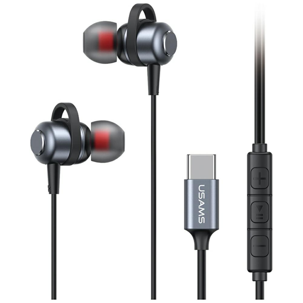 USAMS EP-48 stereofoninės ausinės USB-C tamsiai pilkos aprašymas - Prekės nuotrauka