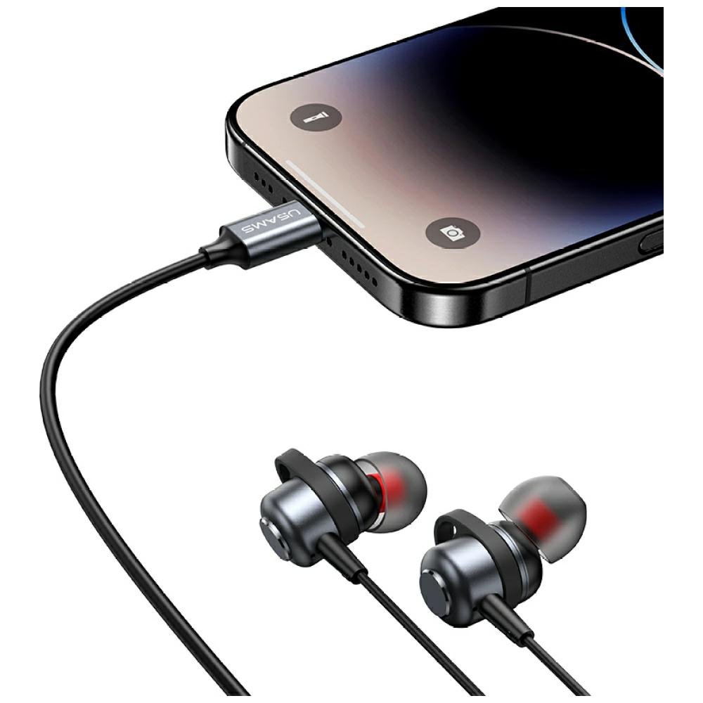USAMS EP-48 stereofoninės ausinės USB-C tamsiai pilkos aprašymas - Prekės nuotrauka