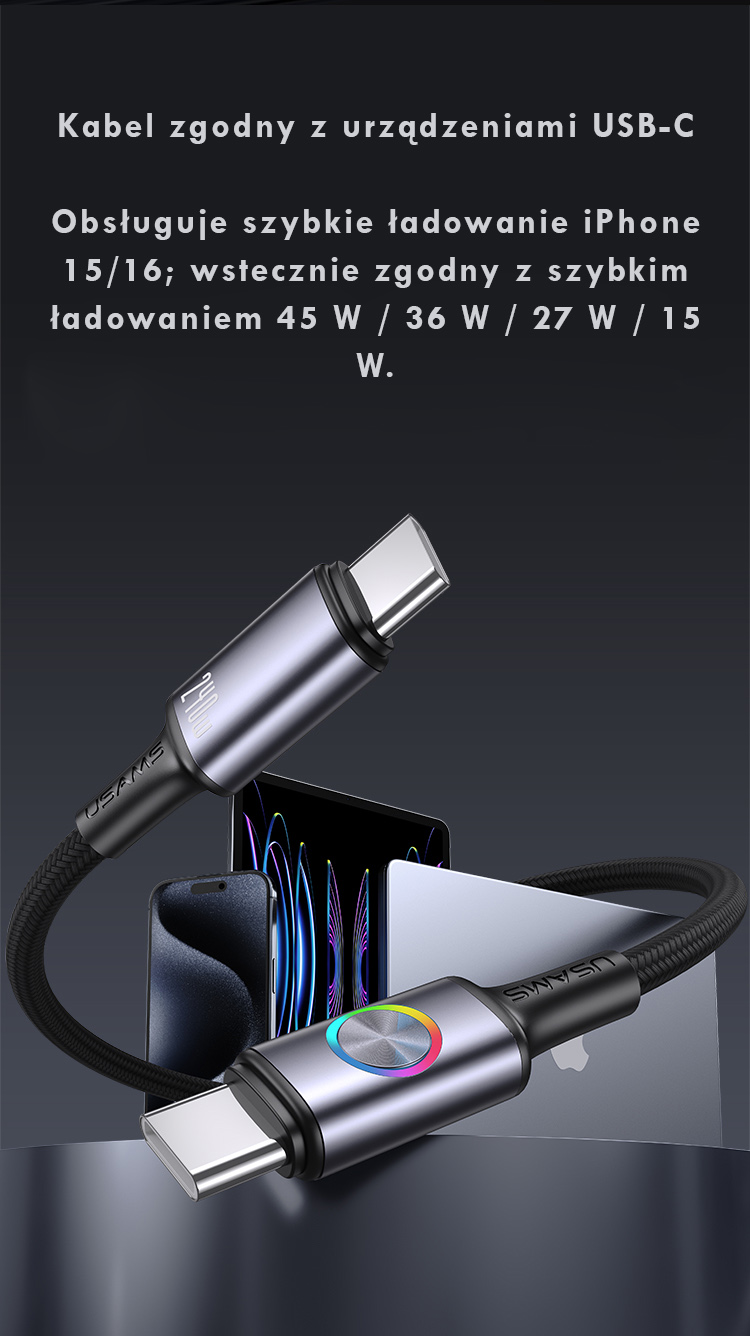 USAMS Huan Series SJ751 240W USB-C į USB-C kabelis 1.2 m tamsinti aprašymas - Prekės nuotrauka USAMS Huan Series SJ751 240W USB-C į USB-C kabelis 1.2 m tamsinti aprašymas - Prekės nuotrauka