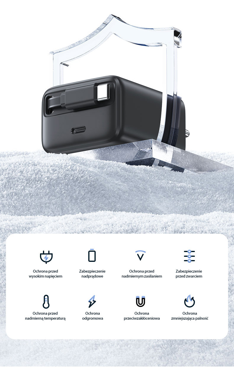 USAMS įkroviklis 1xUSB-C su ištraukiamu USB-C laidu, PD+QC 30W GaN greitasis įkrovimas, juodos spalvos aprašymas - Prekės nuotrauka