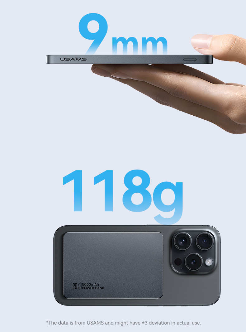 USAMS indukcinis išorinis akumuliatorius 5000mAh 20W PD greitas įkrovimas titano spalvos CY serija 5KCD23102 (US-CD aprašymas - Prekės nuotrauka