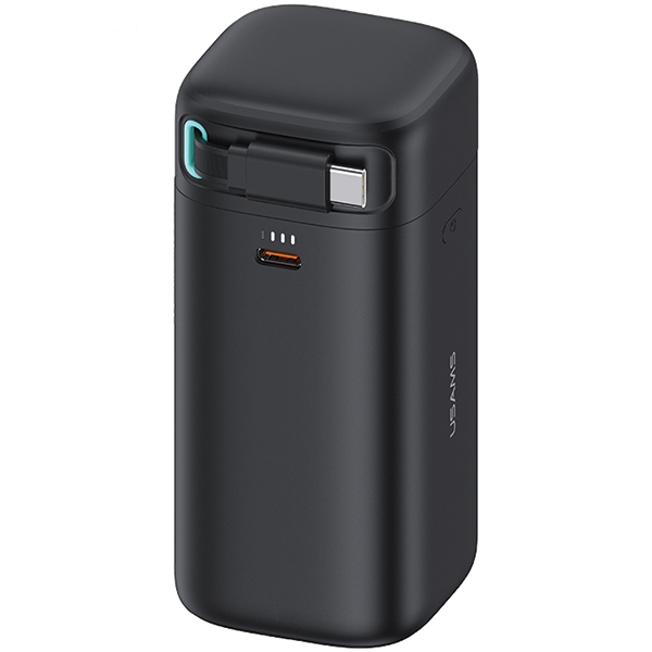 USAMS išorinė baterija su ištraukiamu USB-C laidu 18000 mAh PD45W greitas įkrovimas XMF serijos juodos spalvos aprašymas - Prekės nuotrauka