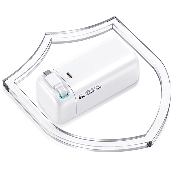 USAMS išorinė baterija su ištraukiamu USB-C laidu 18000 mAh PD45W greitas įkrovimas XMF serija baltos spalvos aprašymas - Prekės nuotrauka