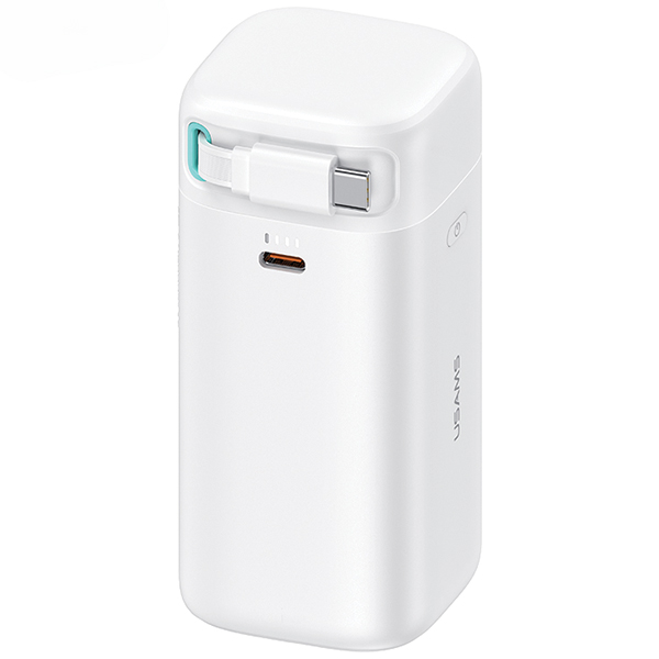 USAMS išorinė baterija su ištraukiamu USB-C laidu 18000 mAh PD45W greitas įkrovimas XMF serija baltos spalvos aprašymas - Prekės nuotrauka