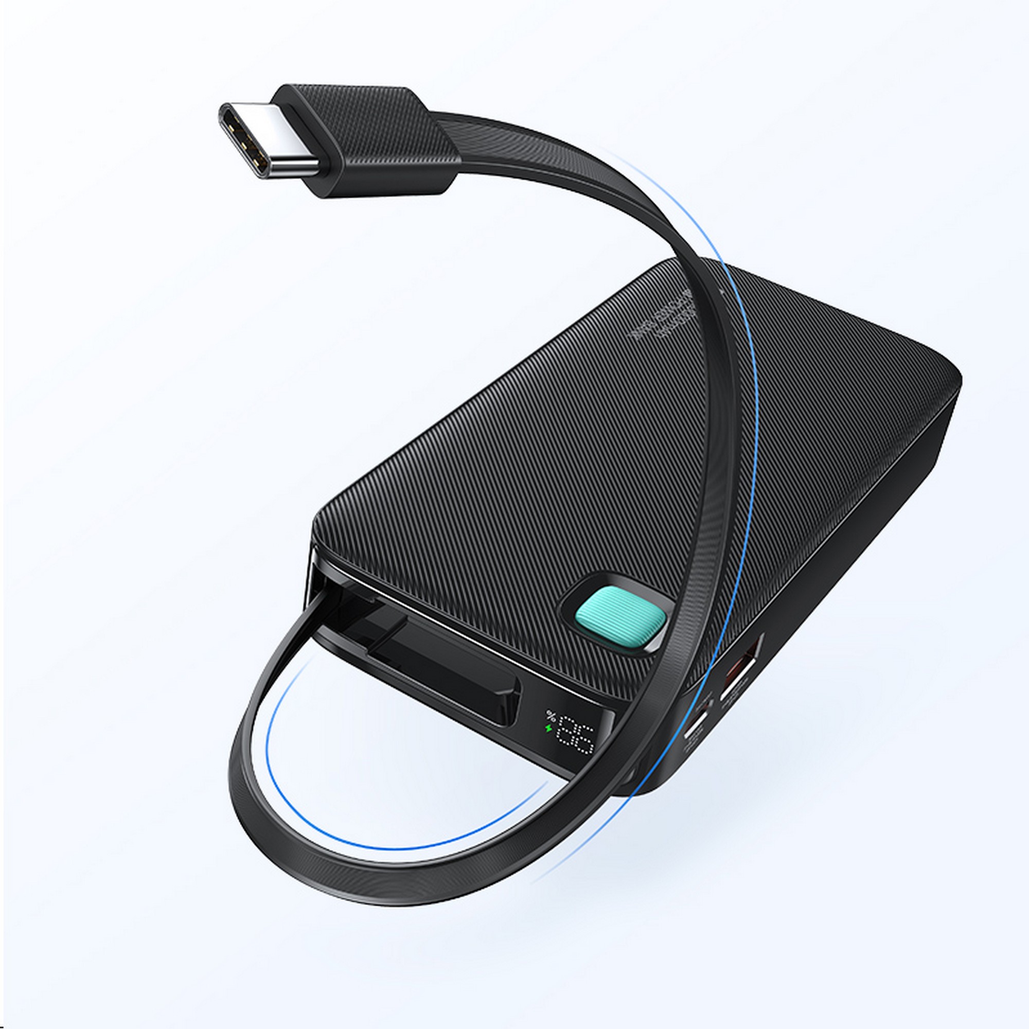 USAMS išorinė baterija su ištraukiamu USB-C laidu, 10000 mAh, PD 20W greitas įkrovimas, XY serija, juodos spalvos aprašymas - Prekės nuotrauka