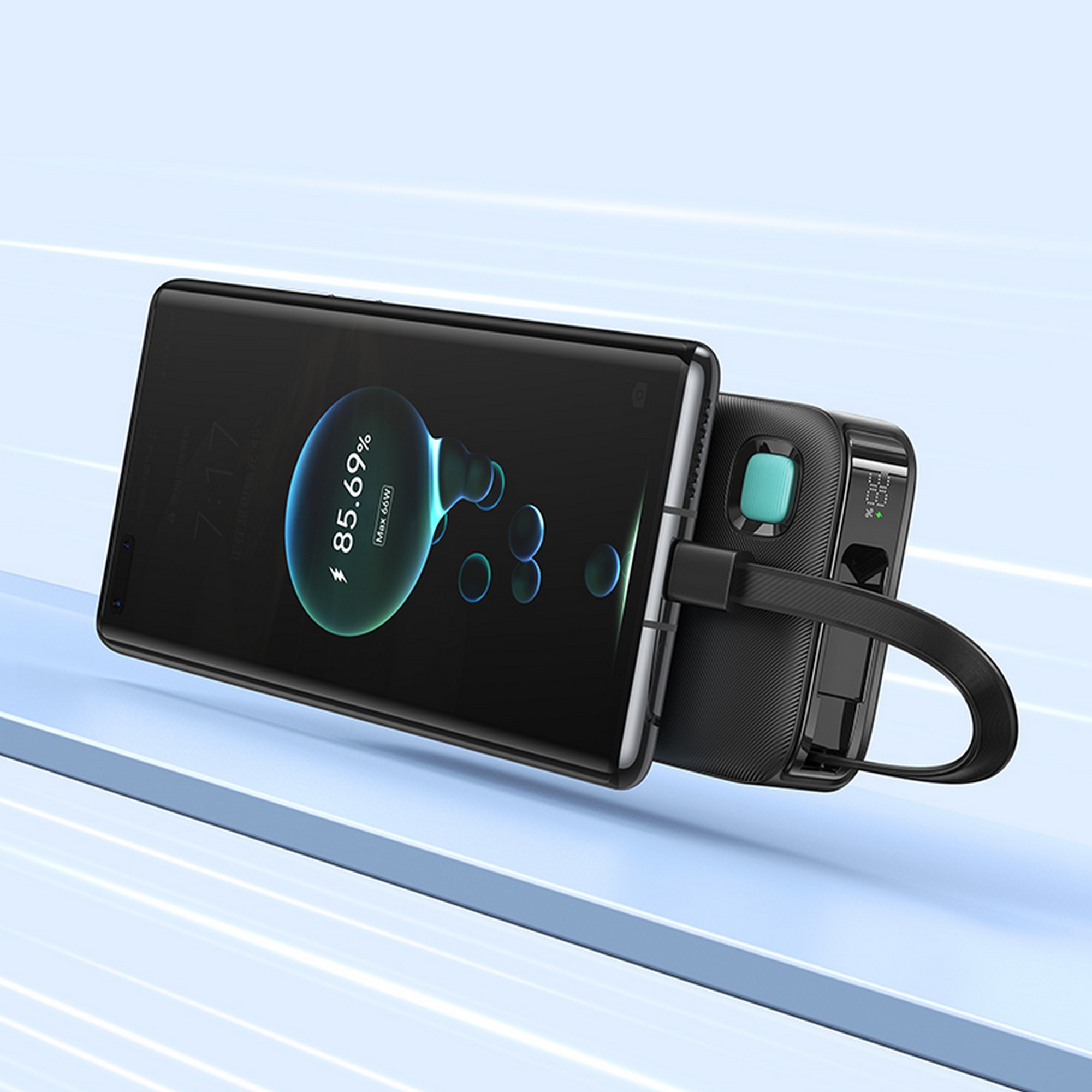 USAMS išorinė baterija su ištraukiamu USB-C laidu 10000 mAh PD 20W greitas įkrovimas XY serija, baltos spalvos aprašymas - Prekės nuotrauka