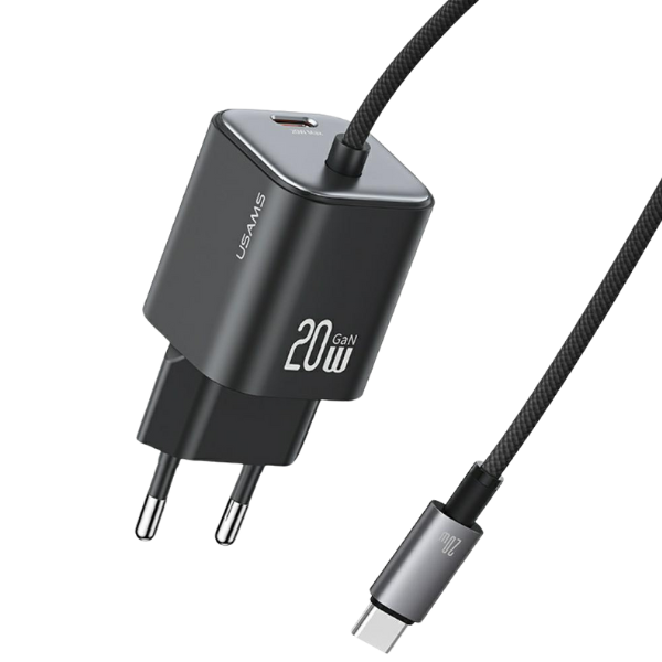 USAMS JC Series CC261 20W GaN mini greitasis įkroviklis 2xUSB-C juodos spalvos aprašymas - Prekės nuotrauka