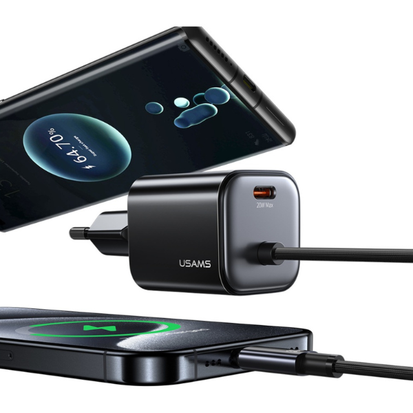 USAMS JC Series CC261 20W GaN mini greitasis įkroviklis 2xUSB-C juodos spalvos aprašymas - Prekės nuotrauka