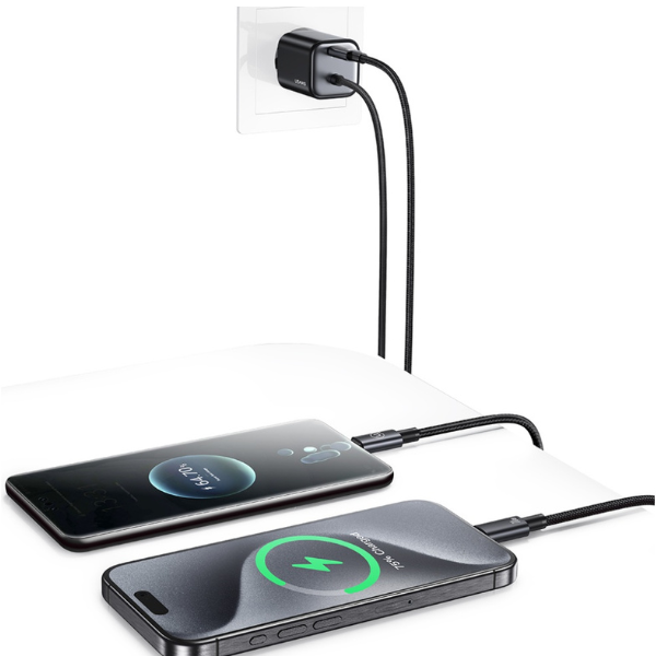 USAMS JC Series CC261 20W GaN mini greitasis įkroviklis 2xUSB-C juodos spalvos aprašymas - Prekės nuotrauka