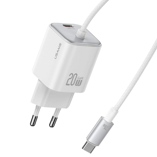 USAMS JC Series CC261 20W GaN mini greitasis įkroviklis 2xUSB-C baltos spalvos aprašymas - Prekės nuotrauka