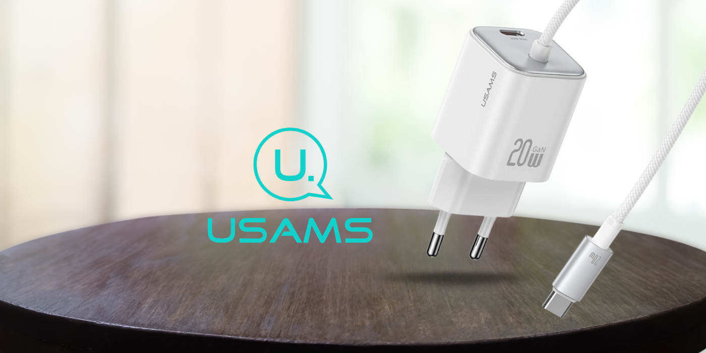 USAMS JC Series CC261 20W GaN mini greitasis įkroviklis 2xUSB-C baltos spalvos aprašymas - Prekės nuotrauka