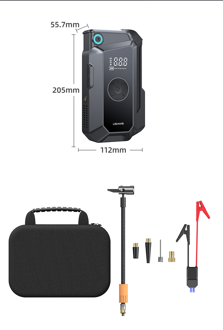USAMS Jumpstarter išorinė baterija 8000mAh + integruotas žibintuvėlis, juodos spalvos ZB287 aprašymas - Prekės nuotrauka
