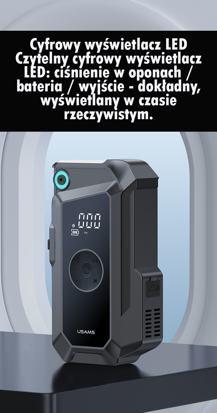 USAMS Jumpstarter išorinė baterija 8000mAh + integruotas žibintuvėlis, juodos spalvos ZB287 aprašymas - Prekės nuotrauka