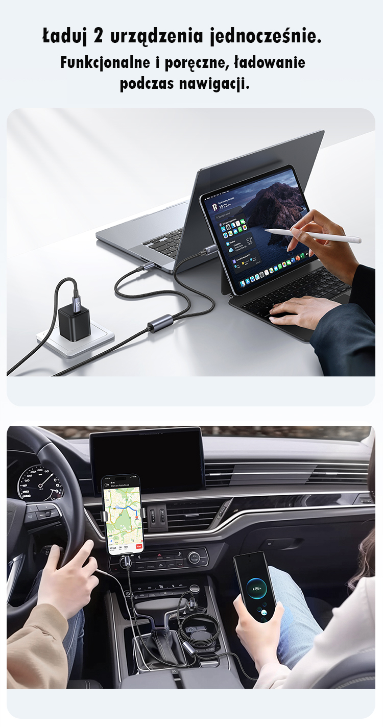 USAMS Kabelis 2in1 2xUSB-C 72W 1,2 m Aluminum Alloy duomenų kabelis Sufeng Series SJ740USB101 (US-SJ7 aprašymas - Prekės nuotrauka