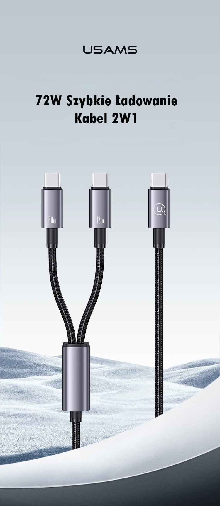 USAMS Kabelis 2in1 2xUSB-C 72W 1,2 m Aluminum Alloy duomenų kabelis Sufeng Series SJ740USB101 (US-SJ7 aprašymas - Prekės nuotrauka