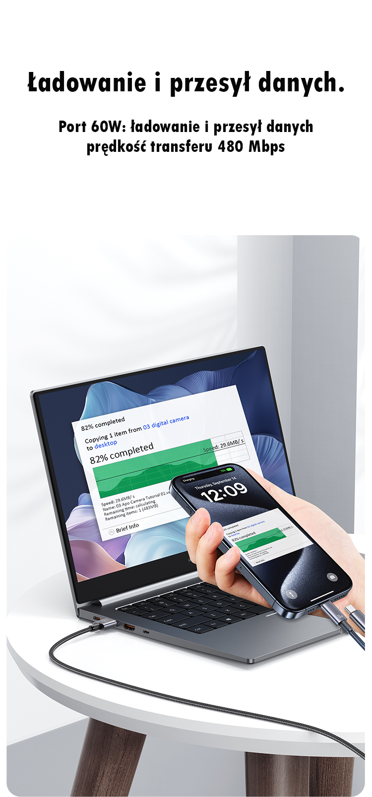 USAMS Kabelis 2in1 2xUSB-C 72W 1,2 m Aluminum Alloy duomenų kabelis Sufeng Series SJ740USB101 (US-SJ7 aprašymas - Prekės nuotrauka