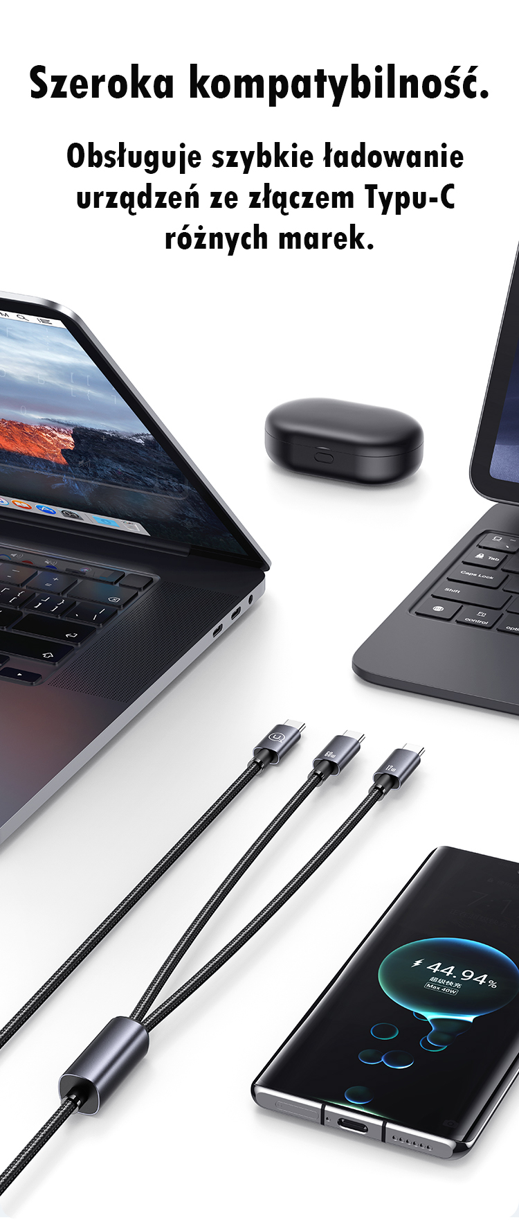 USAMS Kabelis 2in1 2xUSB-C 72W 1,2 m Aluminum Alloy duomenų kabelis Sufeng Series SJ740USB101 (US-SJ7 aprašymas - Prekės nuotrauka