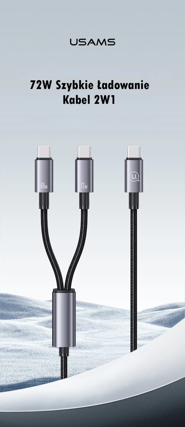 USAMS Kabelis 2in1 2xUSB-C 72W 1,2m aliuminio lydinio duomenų kabelis Sufeng Series SJ740USB101 (US-SJ740) aprašymas - Prekės nuotrauka USAMS Kabelis 2in1 2xUSB-C 72W 1,2m aliuminio lydinio duomenų kabelis Sufeng Series SJ740USB101 (US-SJ740) aprašymas - Prekės nuotrauka