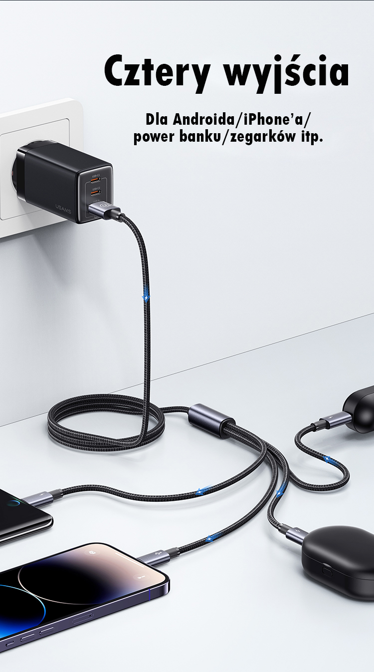 USAMS kabelis 4in1 2xUSB-C/Lightning/MicroUSB 15W 1.2m aliuminio lydinio duomenų kabelis Sufeng serijos SJ739US aprašymas - Prekės nuotrauka USAMS kabelis 4in1 2xUSB-C/Lightning/MicroUSB 15W 1.2m aliuminio lydinio duomenų kabelis Sufeng serijos SJ739US aprašymas - Prekės nuotrauka